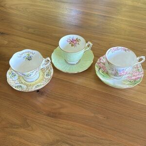 Set of 3 china teacups and saucers
